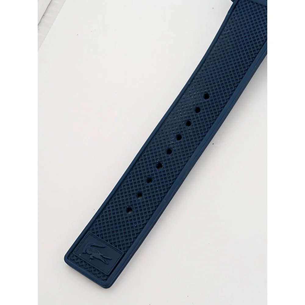 Lacoste Watch Men 43mm Case Navy Blue Textured Silicone Band- New Battery